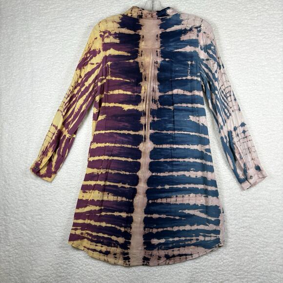 Mono B Tunic Shirt Dress Women's Size L Pink Brown & Blue Tie Dye Knee Length - Picture 5 of 10